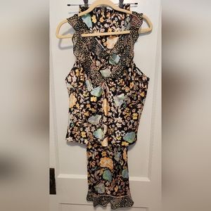 Victoria's Secret Satin Racerback Ruffled Pajama Set- Soft Floral- XL - NWOT